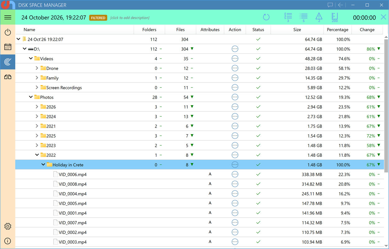 A filtered scan for video and audio files: only the folders that hold them are listed